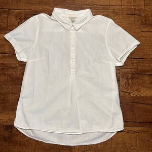 LL Bean Shirt Womens M White Seersucker Vacationland Popover Preppy Summer Beach